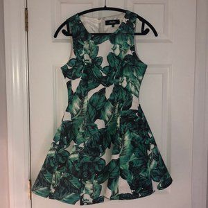 Lulu's Floral Leaf Green Tropical Peplum Dress